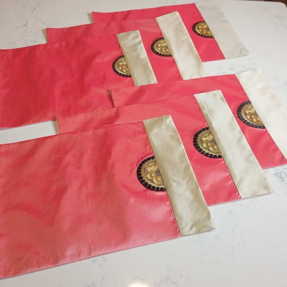 Chinese Shantung Silk Embroidered Placemats (6)